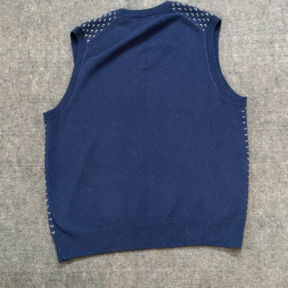 Brooks Brothers Extra Fine Italian Merino Wool Sweater Vest Navy Blue Men's L - Picture 2 of 4